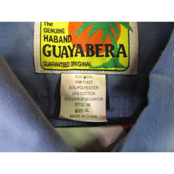 Haband Guayabera Shirt Mens XL Blue Zip Front Embroidered 4 Pocket Short Sleeve - Picture 4 of 10